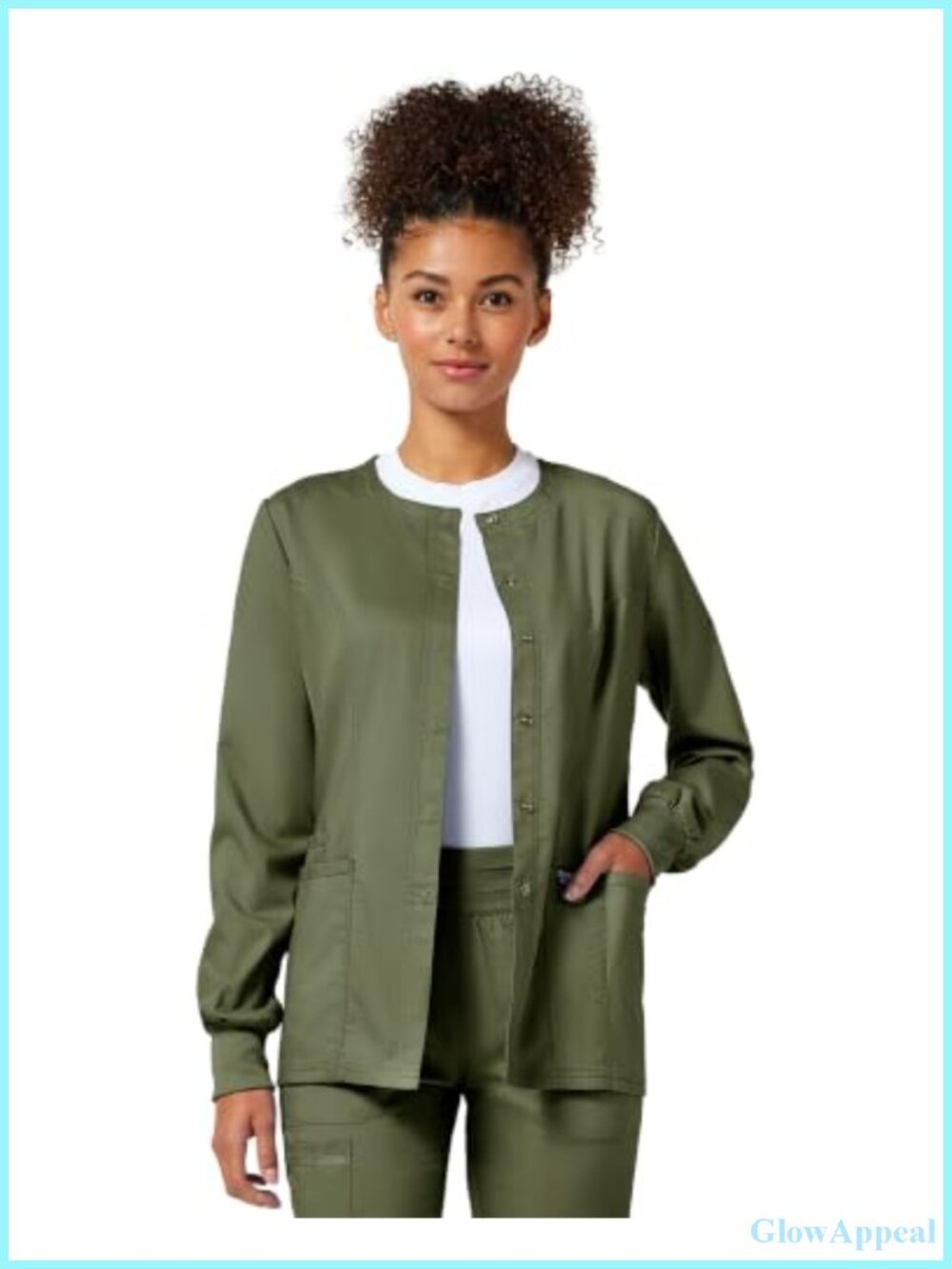 Women's Snap Front Scrub Jacket Polyester Rayon Spandex Medical Nurse Workwear